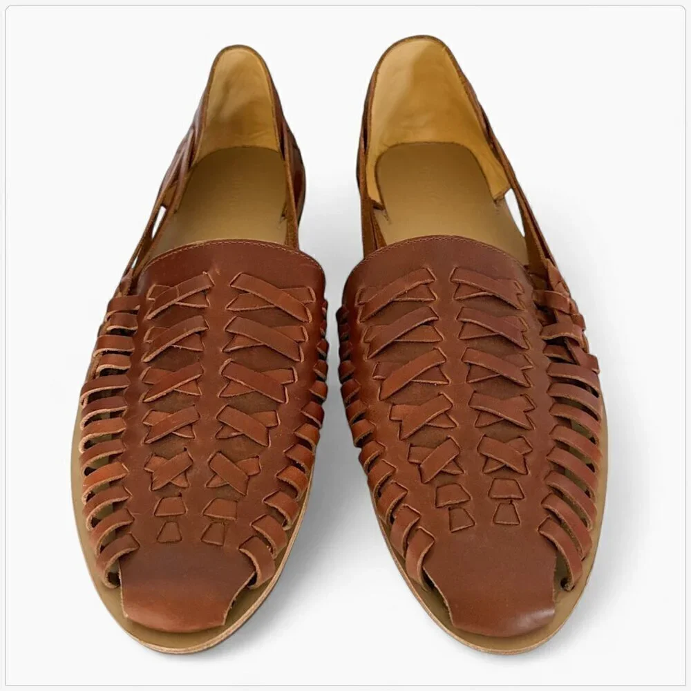 Nisola Men's Brown Huarache Sandals Leather Hand Woven Summer New NIB 11.5